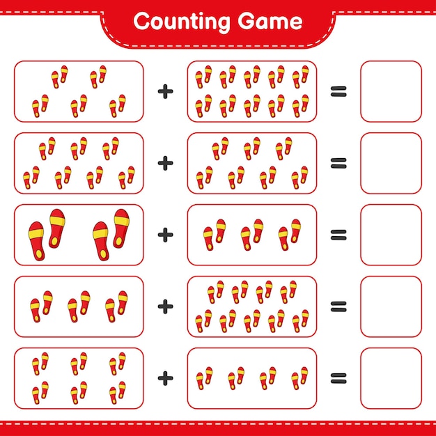 Conteggio del gioco conta il numero di flip flop e scrivi il risultato gioco educativo per bambini