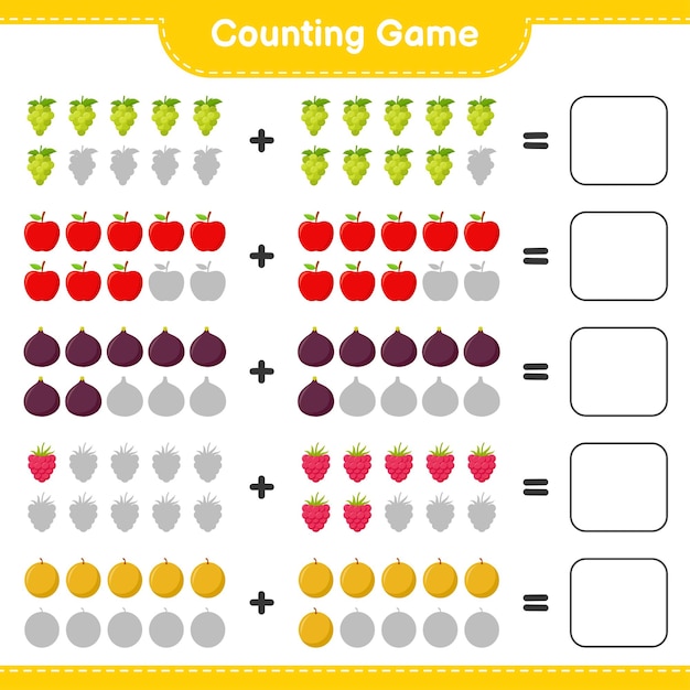 Подсчитайте игру, посчитайте количество фруктов и запишите результат.