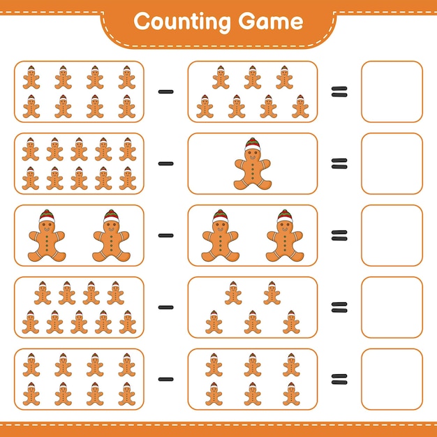 Counting game, count the number of Gingerbread Man and write the result. Educational children game, printable worksheet, vector illustration