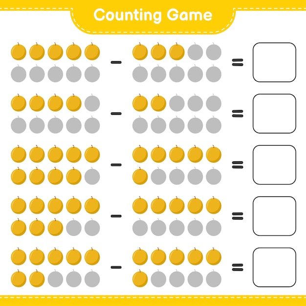 Conta il gioco, conta il numero di honey melon e scrivi il risultato. gioco educativo per bambini, foglio di lavoro stampabile