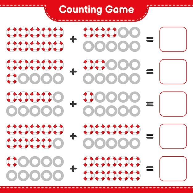 Counting game count the number of lifebuoy and write the result educational children game