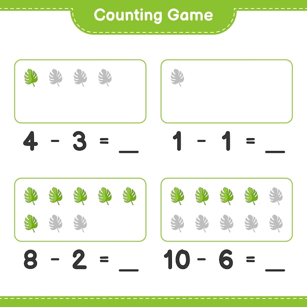 Counting game count the number of Monstera and write the result Educational children game