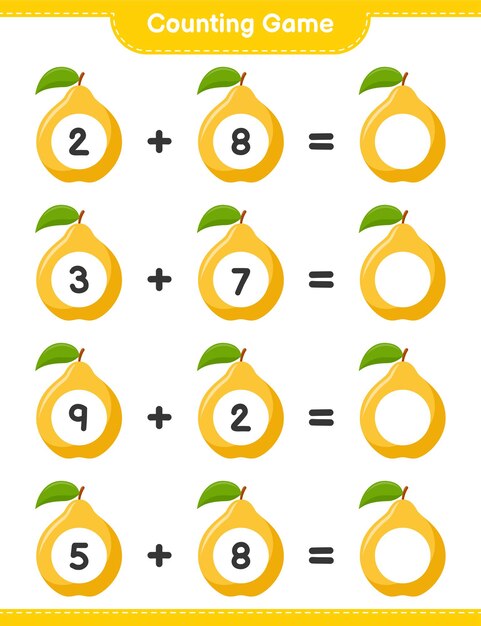 Counting game, count the number of Quince and write the result. Educational children game, printable worksheet 