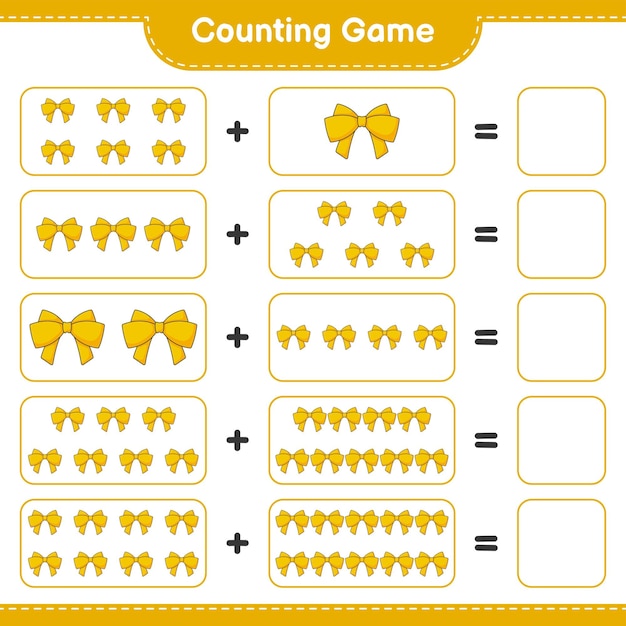 Counting game, count the number of Ribbon and write the result. Educational children game, printable worksheet, vector illustration