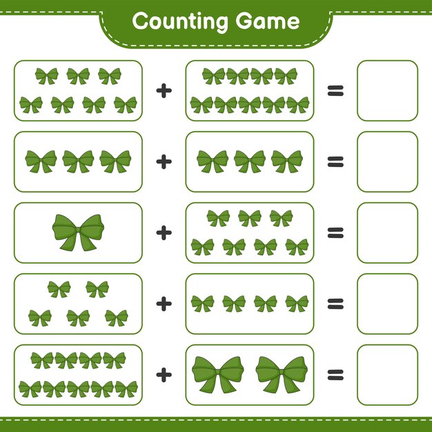 Counting game, count the number of ribbon and write the result. educational children game, printable worksheet, vector illustration