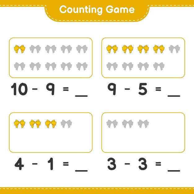 Counting game, count the number of ribbon and write the result. educational children game, printable worksheet, vector illustration