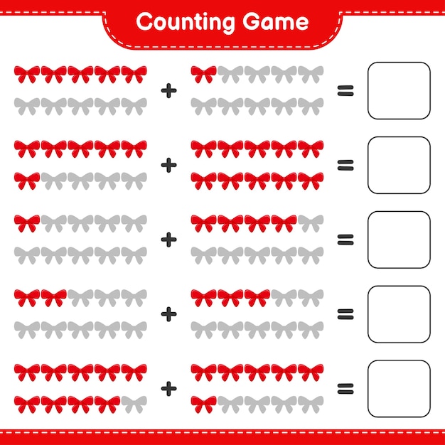 Counting game, count the number of ribbons and write the result. educational children game, printable worksheet