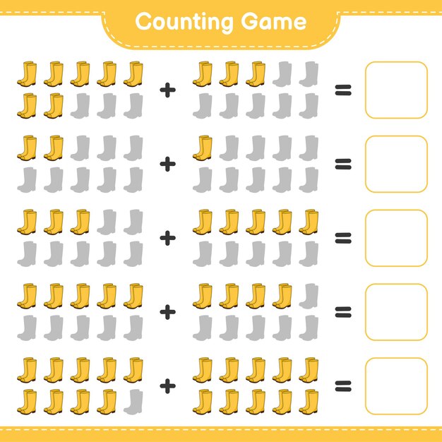 Counting game, count the number of Rubber Boots and write the result. Educational children game, printable worksheet 