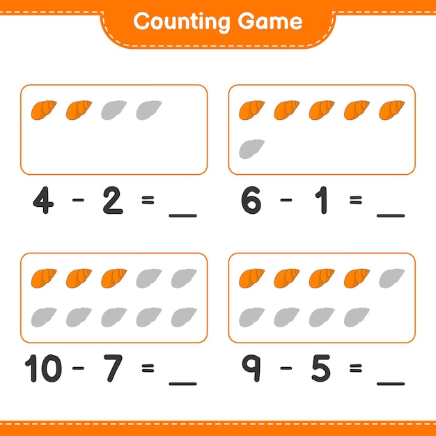 Counting game count the number of Sea Shells and write the result Educational children game