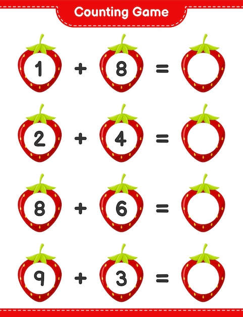 Counting game, count the number of Strawberry and write the result. Educational children game, printable worksheet 