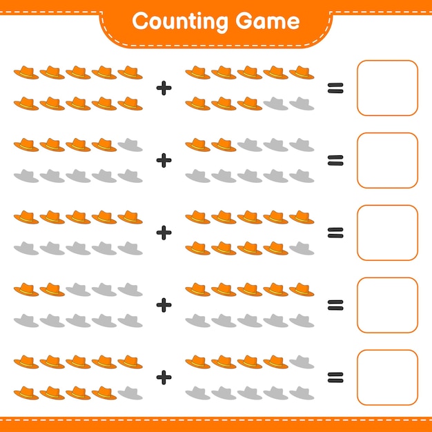 카운팅 게임은 여름 모자의 수를 세고 결과를 쓰기 교육 어린이 게임
