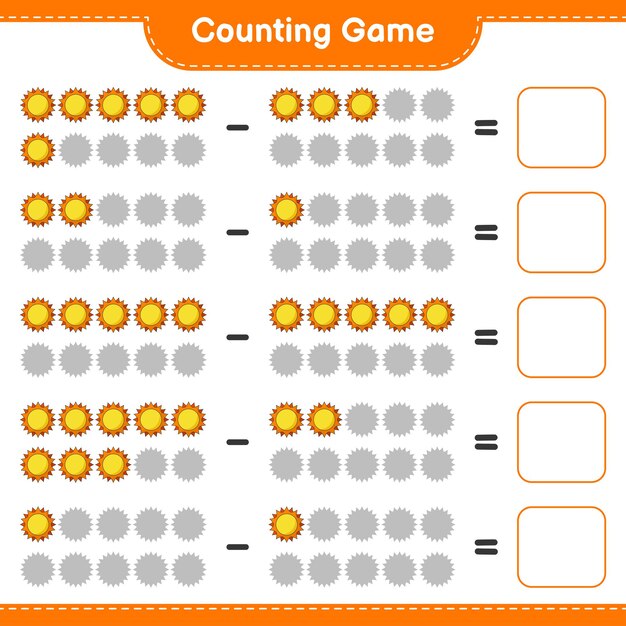 カウントゲームは太陽の数を数え、結果を書く教育的な子供たちのゲーム