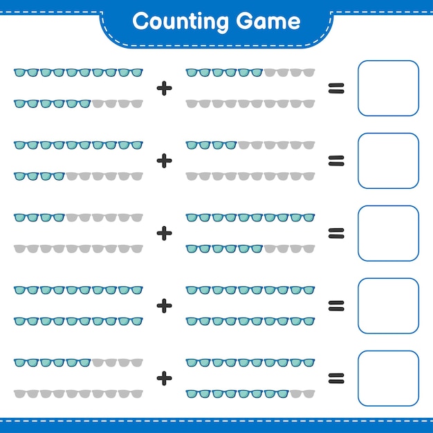 카운팅 게임 선글라스의 수를 세고 결과를 작성하는 교육 어린이 게임