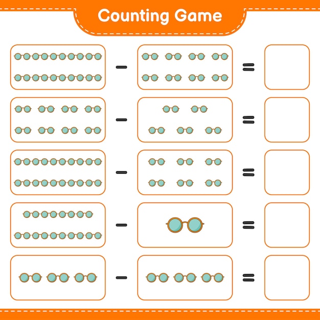 Counting game count the number of Sunglasses and write the result Educational children game