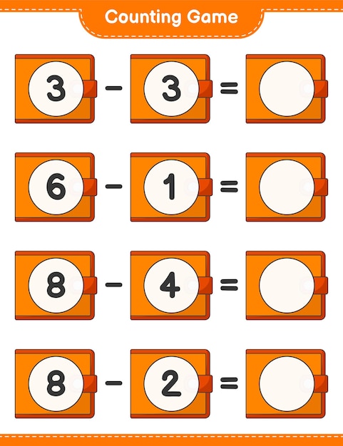 Vector counting game count the number of wallet and write the result educational children game