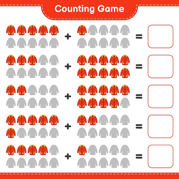 Counting game, count the number of warm clothes and write the result. educational children game, printable worksheet