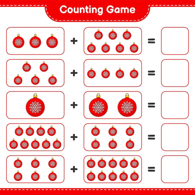 カウントゲームはクリスマスボールの数をカウントし、結果を書きます教育子供ゲーム