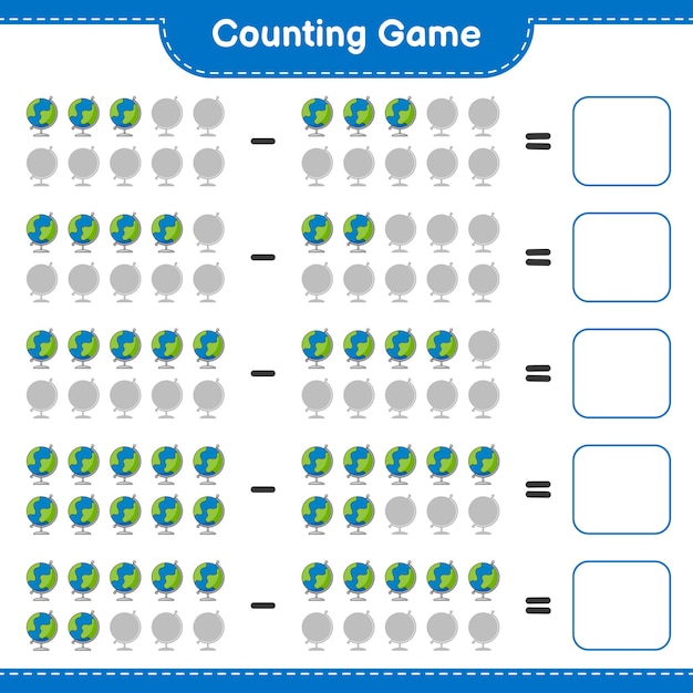 카운팅 게임 글로브의 수를 세고 결과를 작성하십시오 교육용 어린이 게임