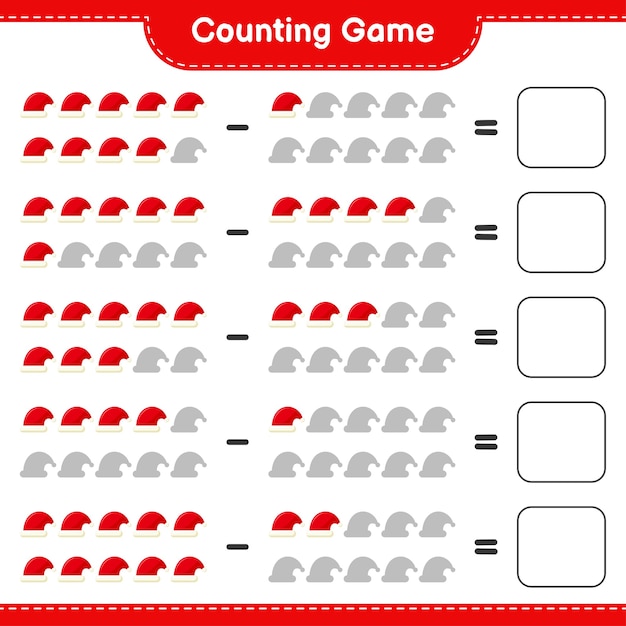Подсчитайте игру, посчитайте количество санта-шляп и запишите результат. развивающая детская игра
