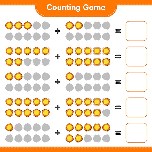 カウントゲームは太陽の数を数え、結果を書く教育的な子供たちのゲーム