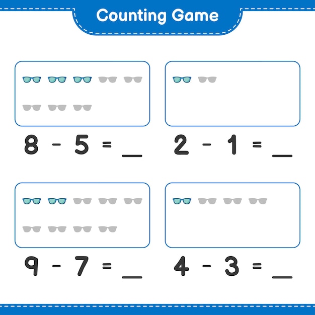 카운팅 게임 선글라스의 수를 세고 결과를 작성하는 교육 어린이 게임