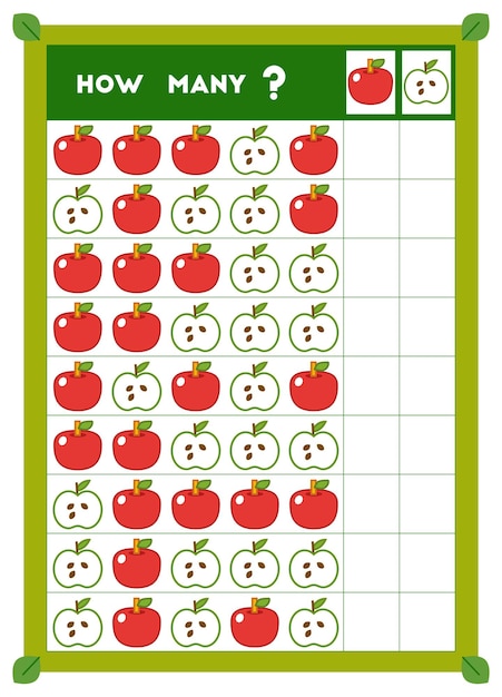 Counting game educational game for children Count how many Apples in each row and write the result