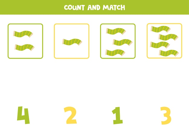 子供のためのカウントゲームすべてのスカーフを数え、数字と一致させます子供のためのワークシート