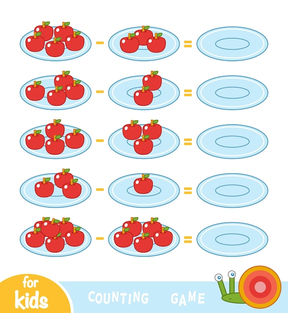 就学前の子供のためのカウントゲーム教育ゲームプレート上のリンゴの数を数える