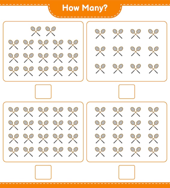 Counting game how many Badminton Rackets Educational children game printable worksheet