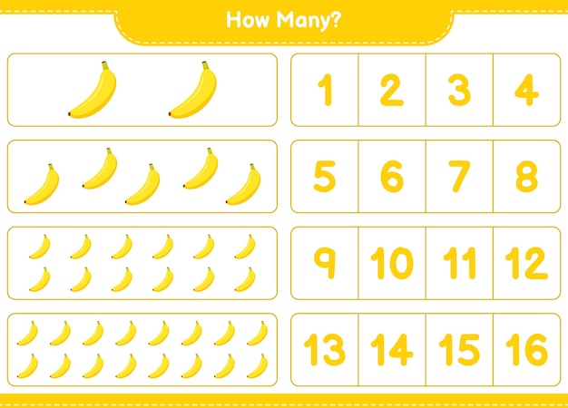 Counting game, how many Banana. Educational children game, printable worksheet