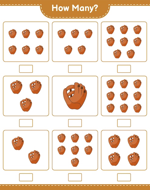 Counting game how many baseball glove educational children game printable worksheet