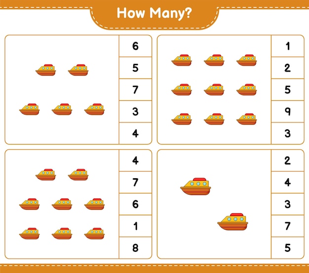 Counting game how many Boat Educational children game printable worksheet vector illustration