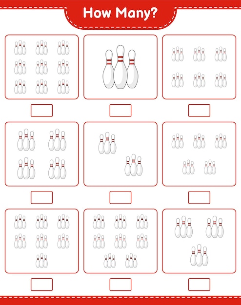 계산 게임 얼마나 많은 볼링 핀 교육 어린이 게임 인쇄용 워크 시트