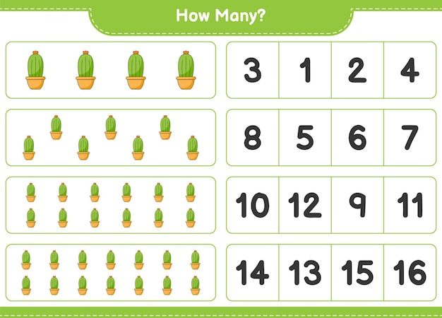 Counting game, how many Cactus. Educational children game, printable worksheet 