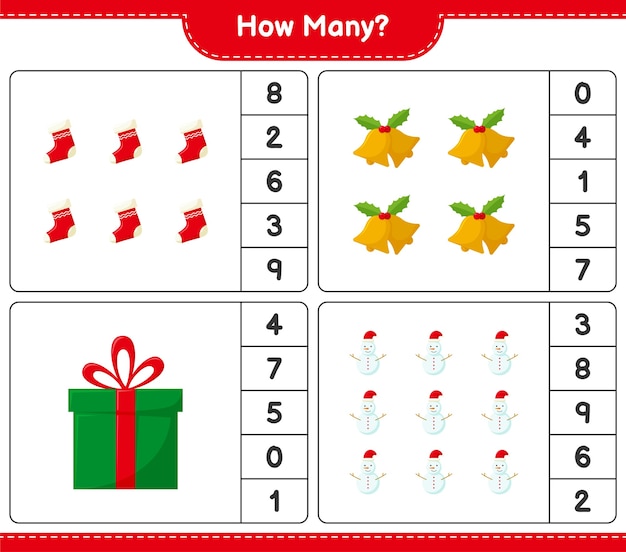 계산 게임, 크리스마스 장식 교육 어린이 게임, 인쇄 가능한 워크 시트,