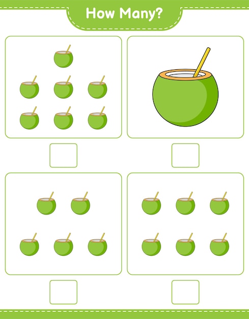 Counting game, how many Coconut. Educational children game, printable worksheet