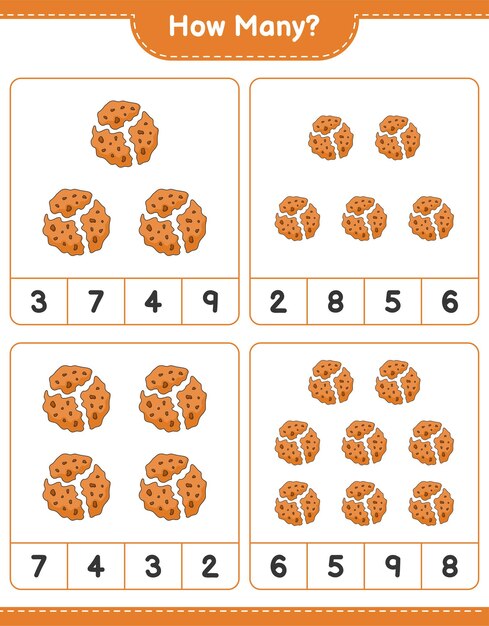 Counting game, how many Cookie. Educational children game, printable worksheet, vector illustration