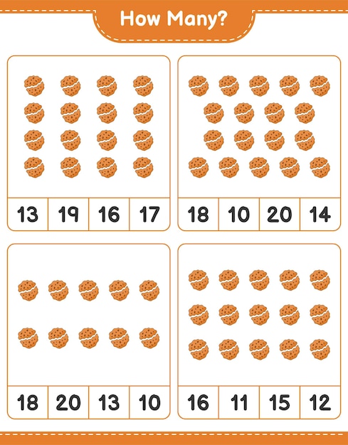 Counting game, how many Cookie. Educational children game, printable worksheet, vector illustration