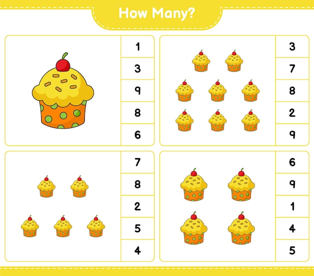 Counting game, how many cup cake. educational children game, printable worksheet