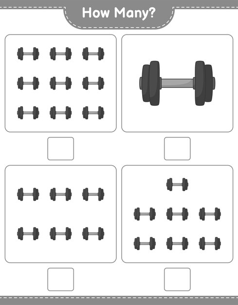 Counting game how many Dumbbell Educational children game printable worksheet