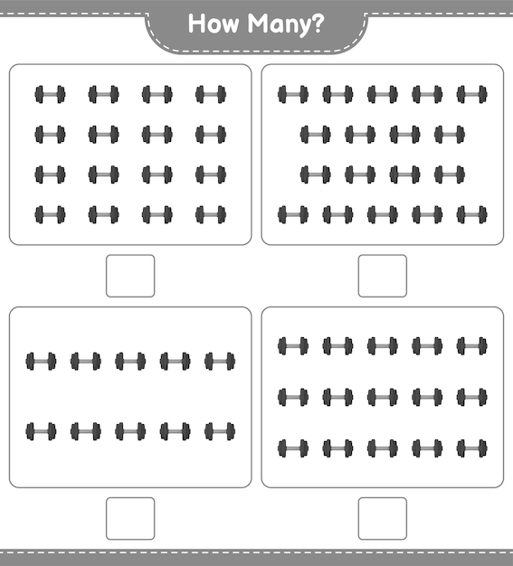 Counting game how many dumbbell educational children game printable worksheet