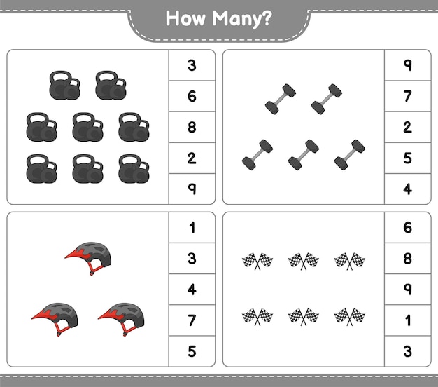 カウントゲームダンベルレース旗と自転車ヘルメット教育用子供用ゲームの数