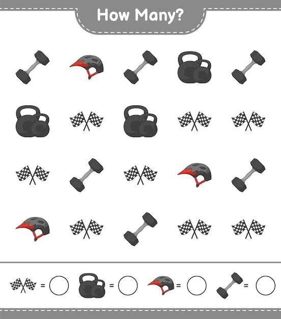 얼마나 많은 덤벨 레이싱 플래그와 자전거 헬멧을 계산 게임