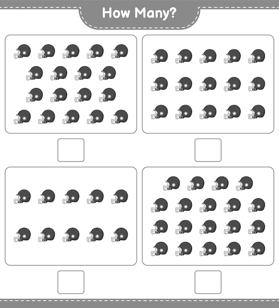 Counting game how many Football Helmet Educational children game printable worksheet