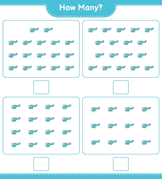 Counting game how many Helicopter Educational children game printable worksheet vector illustration