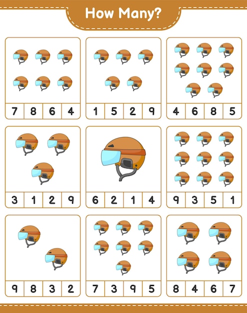 게임 하키 헬멧 교육용 어린이 게임 인쇄용 워크 시트 수 계산