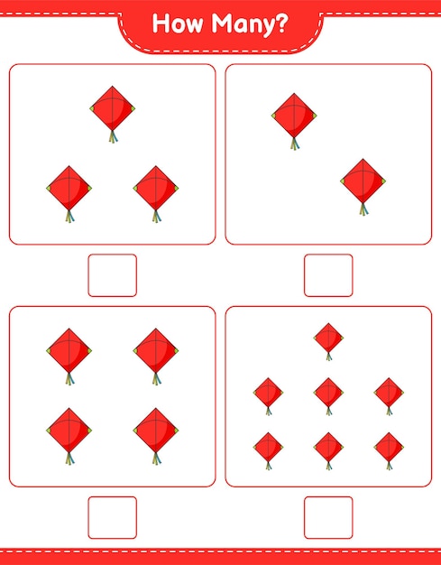 Counting game how many Kite Educational children game printable worksheet vector illustration