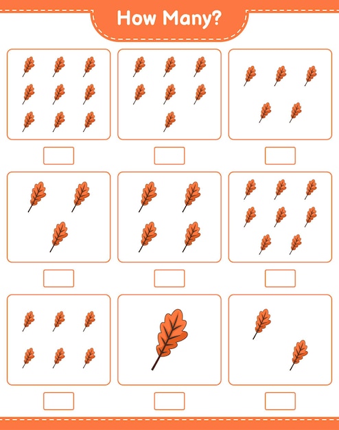 Counting game how many Oak Leaf Educational children game printable worksheet