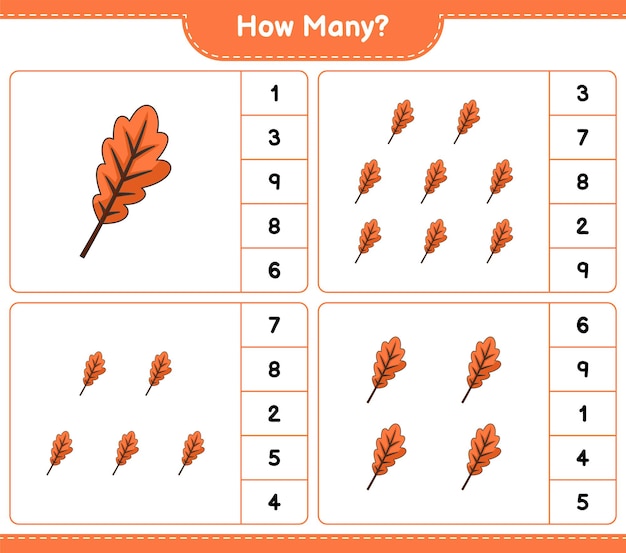 Counting game how many Oak Leaf Educational children game printable worksheet