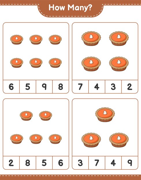 Counting game how many Pie Educational children game printable worksheet vector illustration